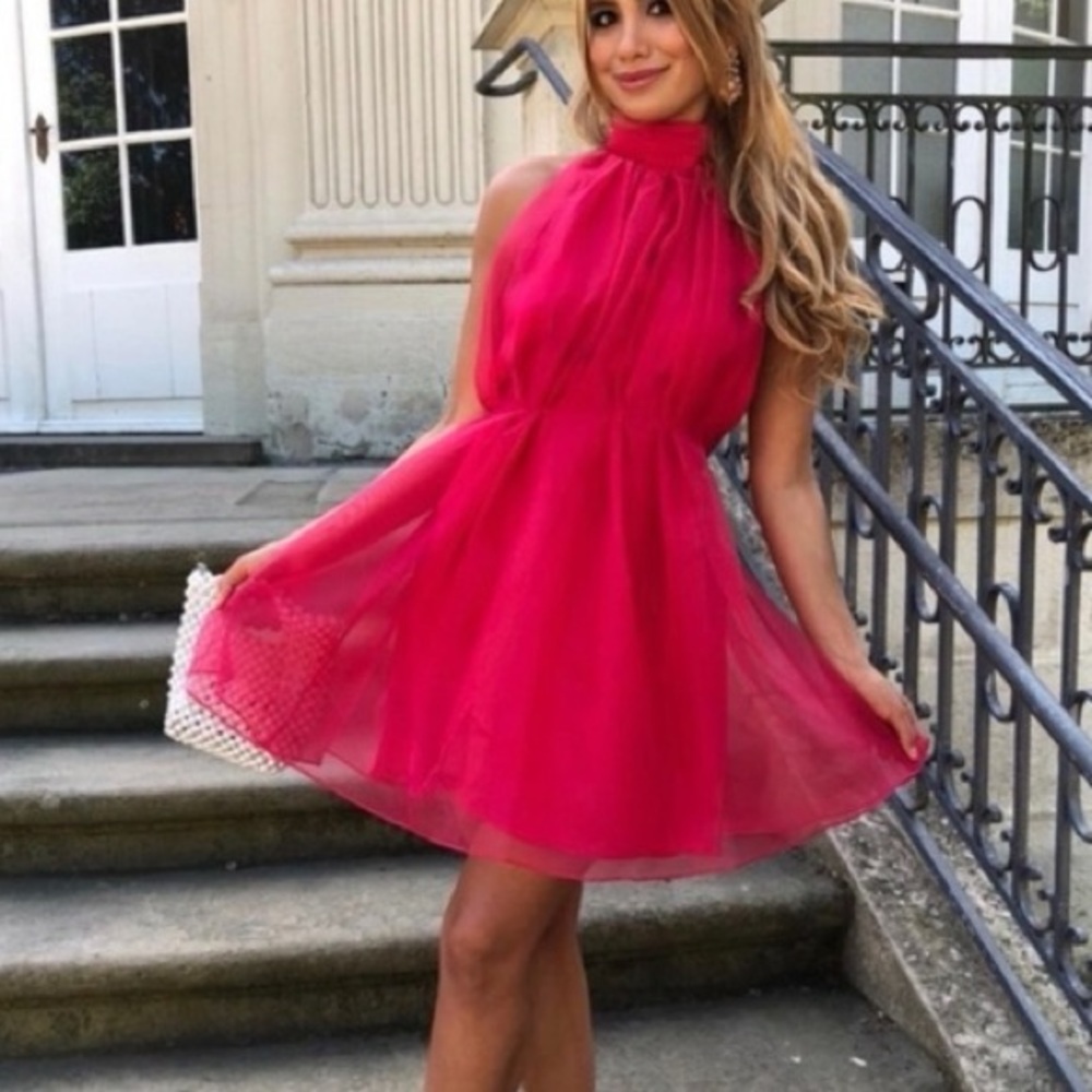 NWT Zara Organza Mini Halter Dress Fuchsia Bloggers Fav